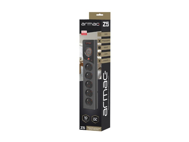 PROTECTOR CONTRA SOBRETENSIONES ARMAC Z5 1,5M 5X SALIDAS FRANCESAS 10A ORGANIZADOR DE CABLES NEGRO 5